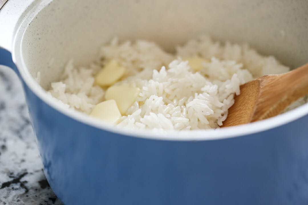 hot buttered rice in pot