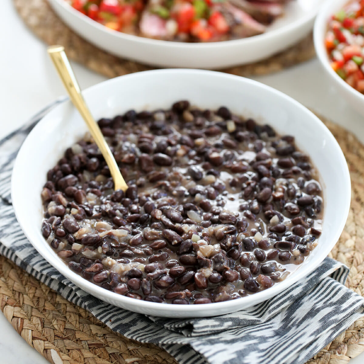 black beans in white bowl