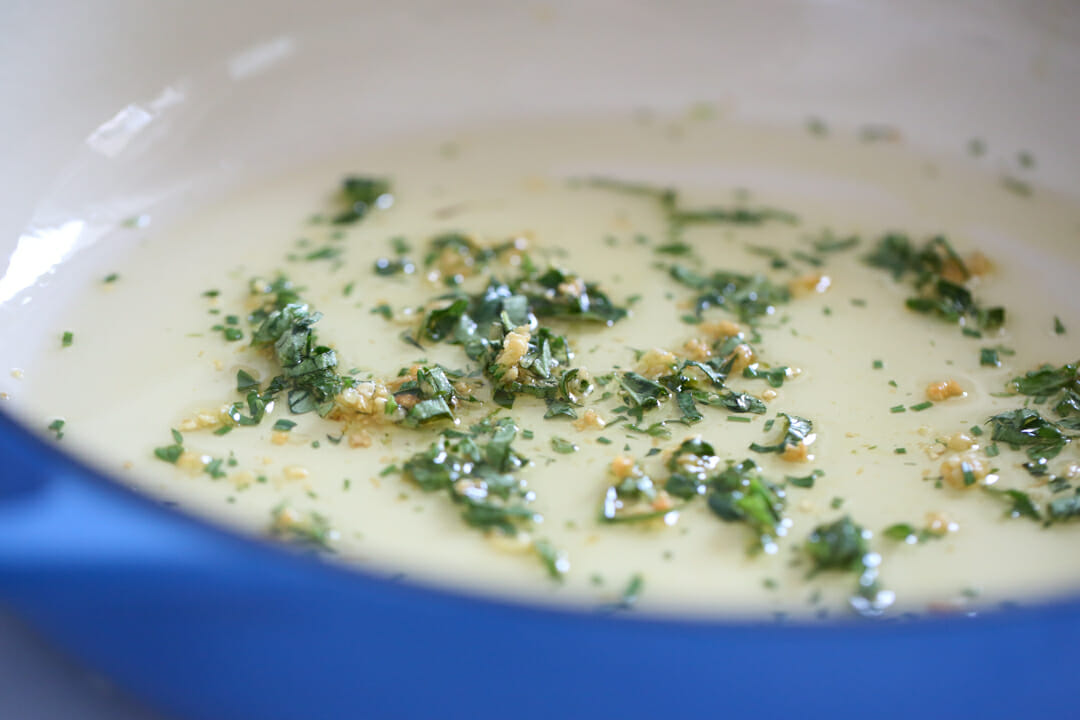 simmering garlic and oil