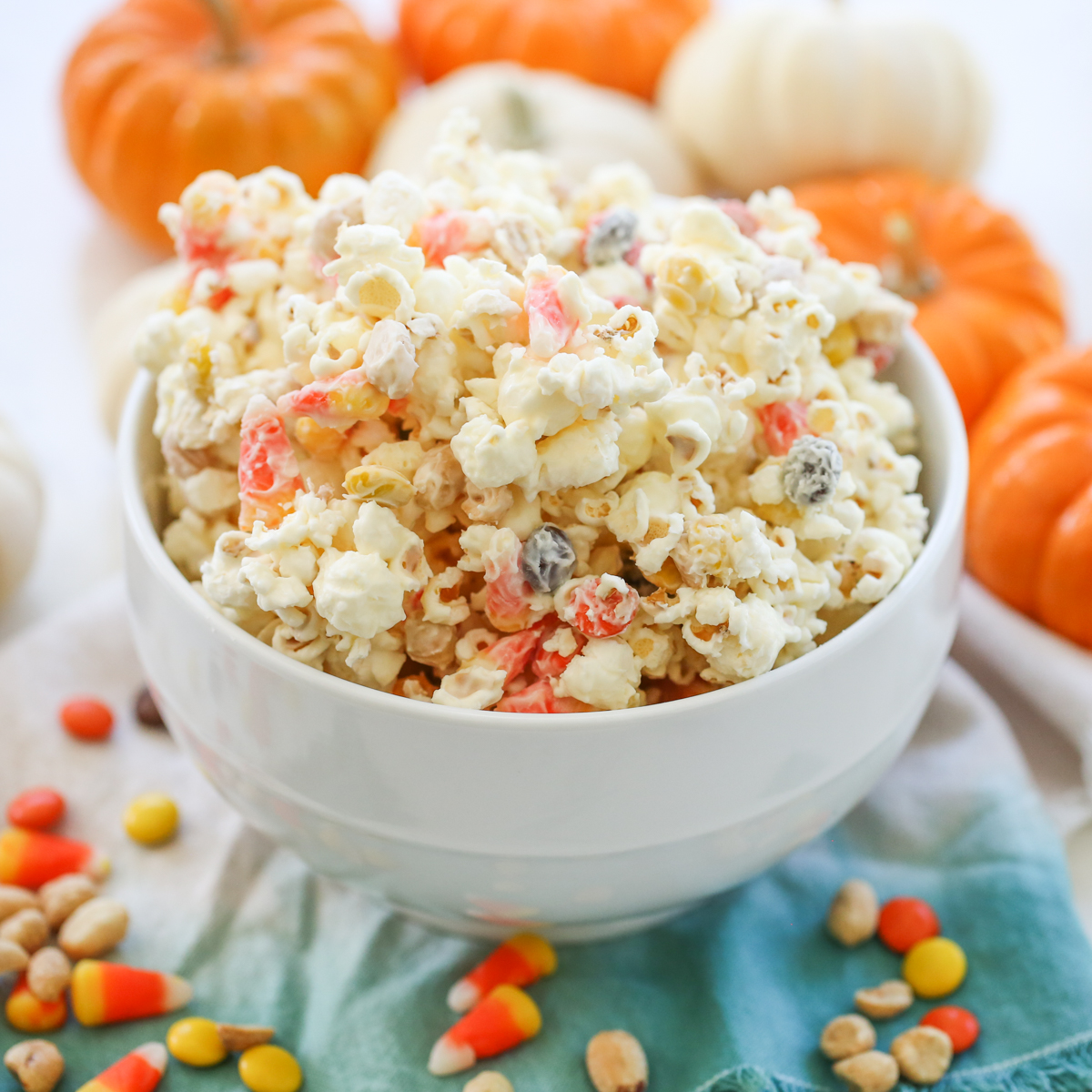 White Chocolate Popcorn {Packed with M&Ms}