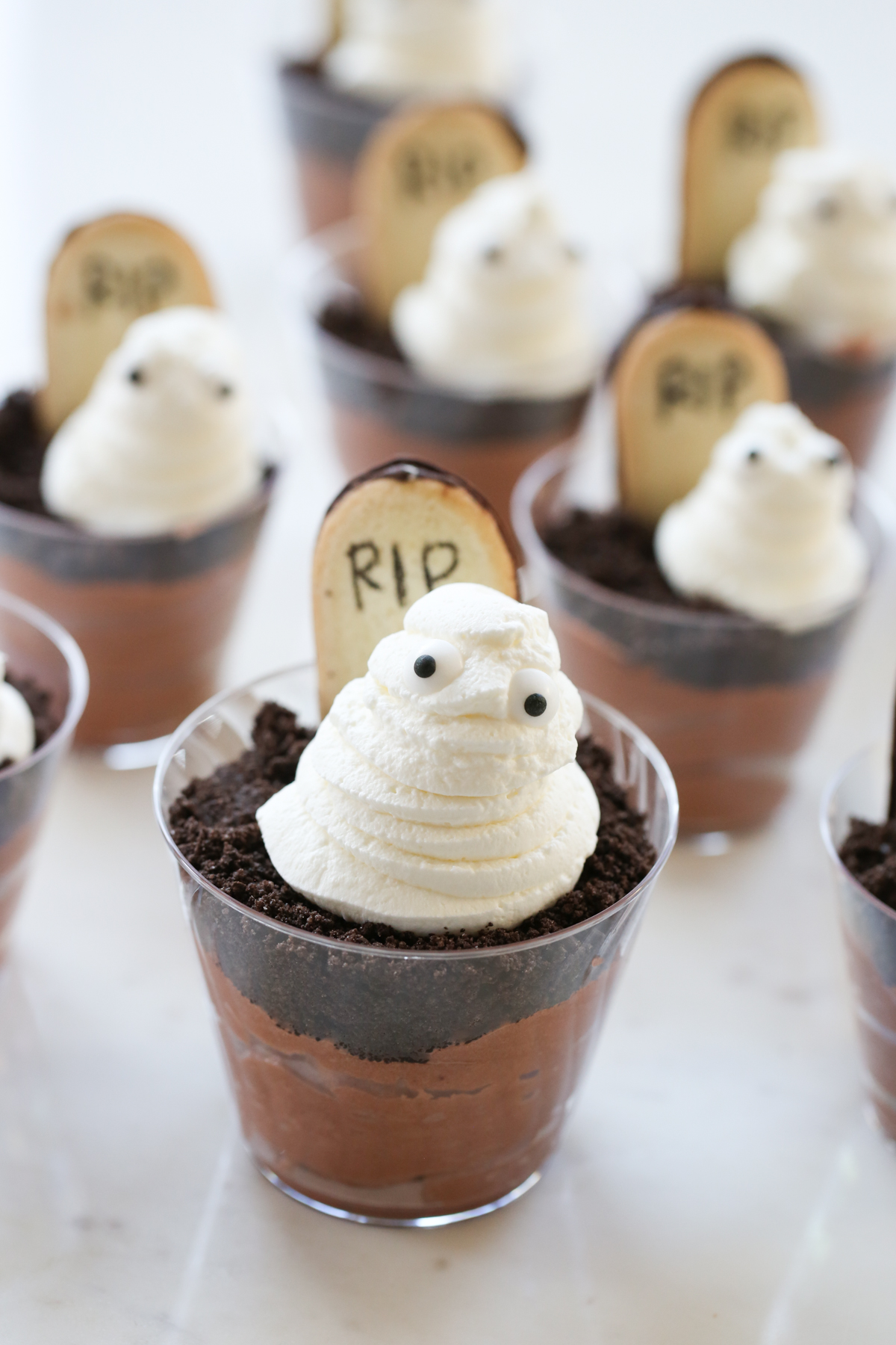 Ghosts in the Graveyard Chocolate Pudding Cups - Our Best Bites