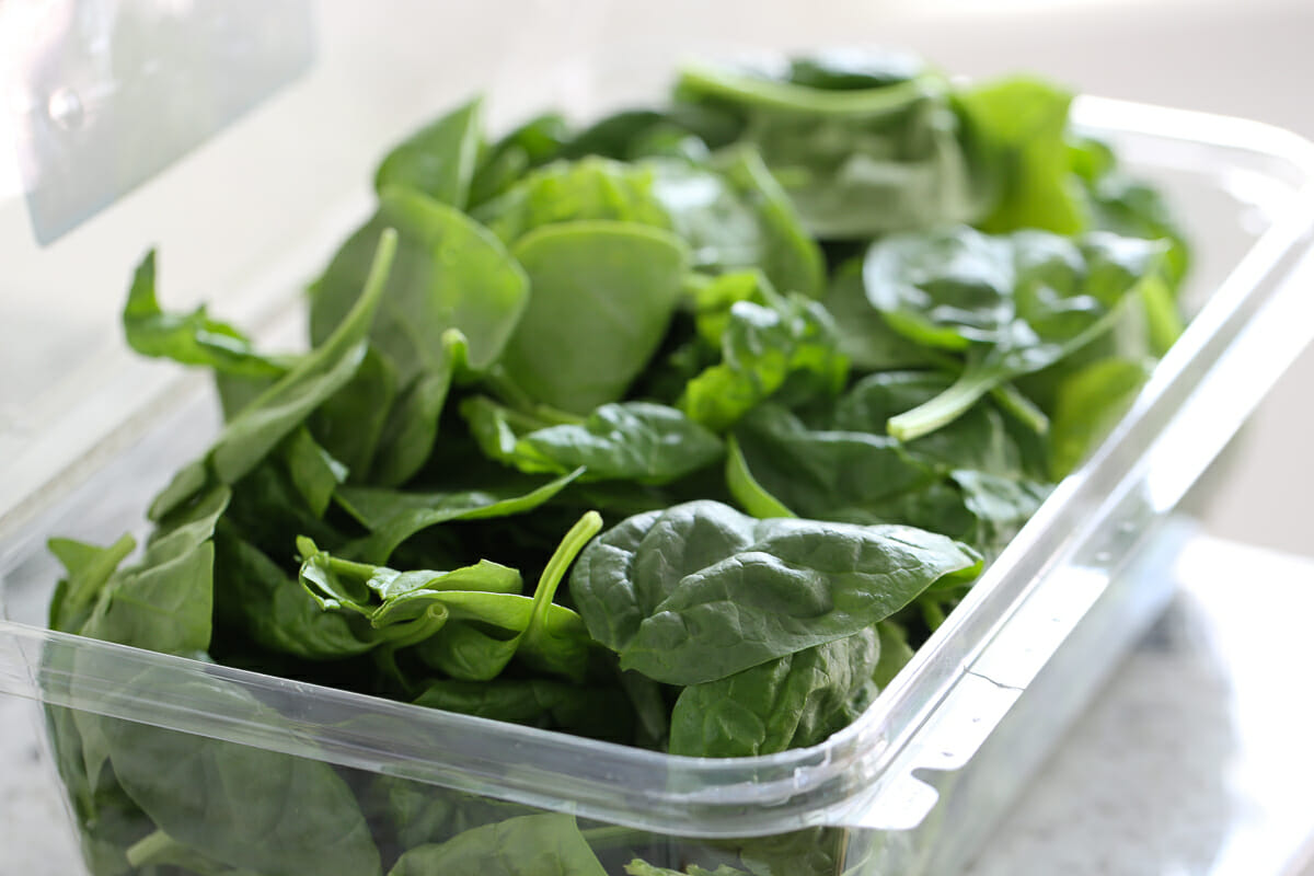 fresh spinach in container