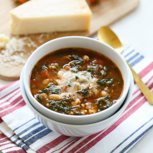 finished bowl of soup topped with cheese