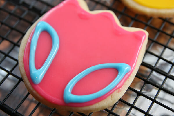 pink and blue iced cookie