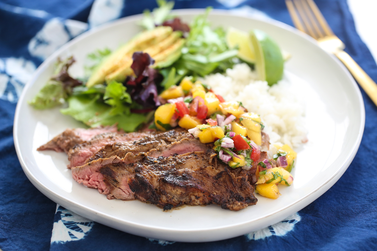 flank steak sliced on plate 