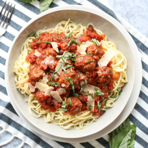 Easy Angel Hair and Meatballs with Tomato Basil Sauce