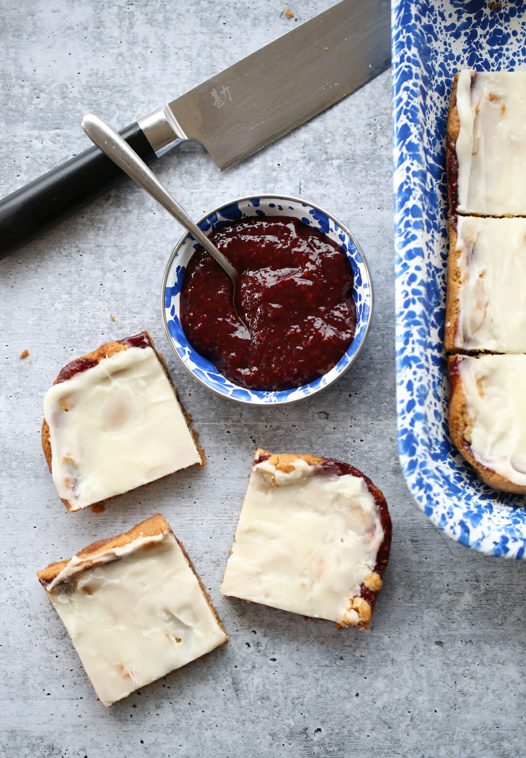 PB and J bars on pan