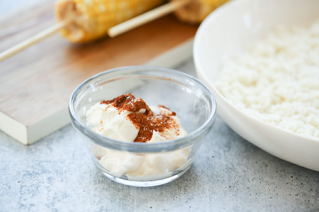 Mayo and seasonings in bowl