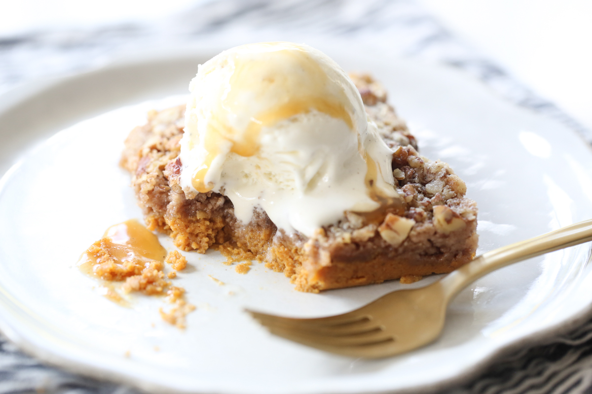 pumpkin cake with ice cream on top