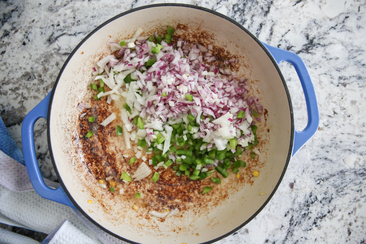 hot corn dip ingredients in pan