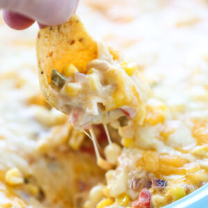 hot corn dip bite on chip