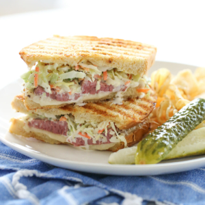 corned beef sandwich on plate