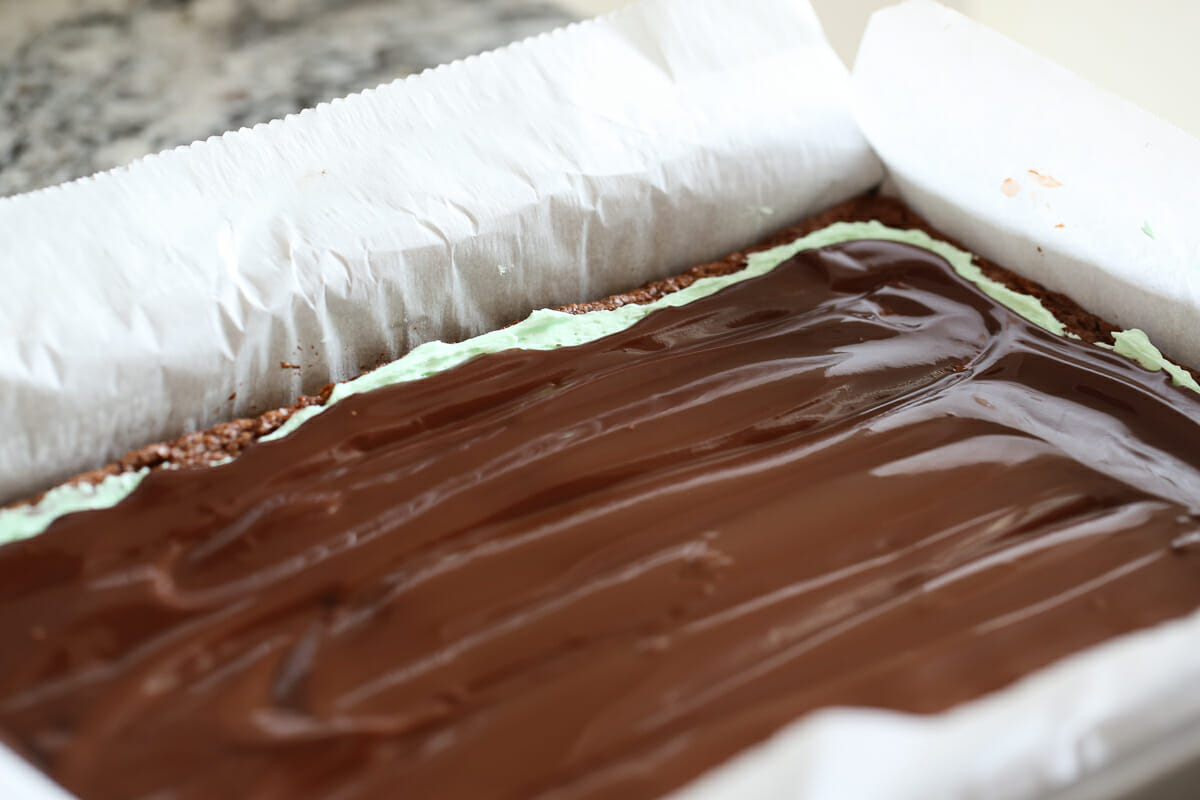 mint brownies in pan