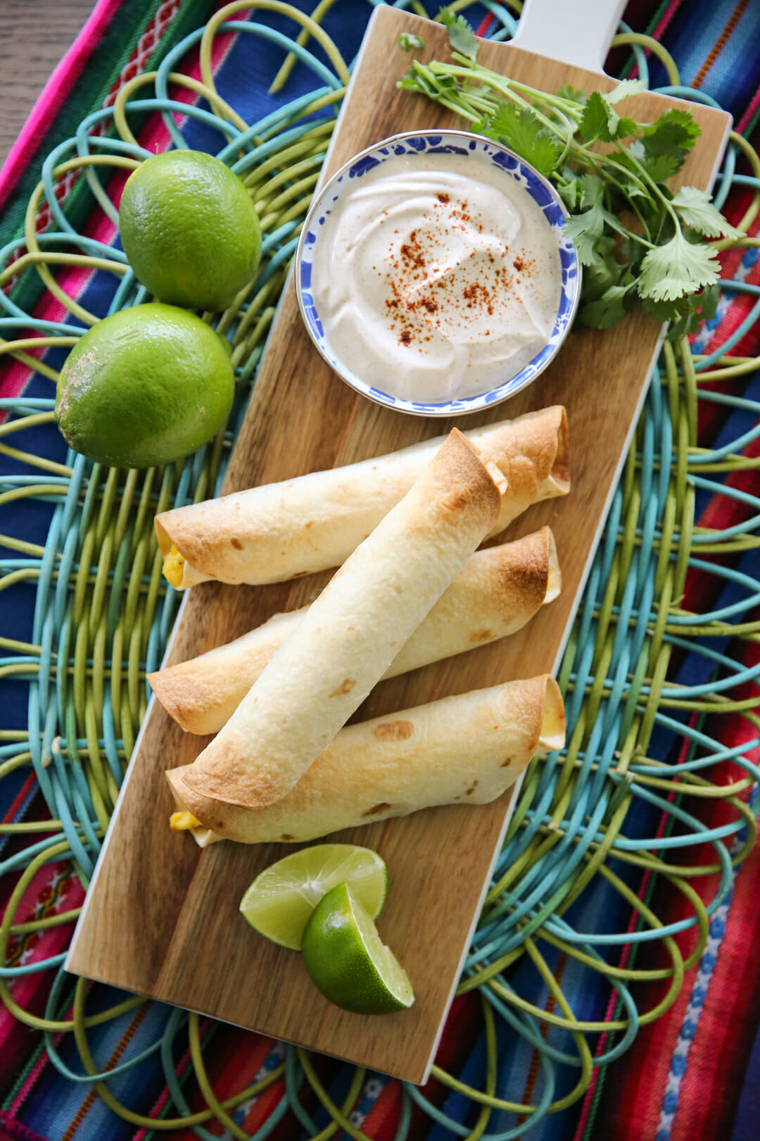 Baked Breakfast Taquitos with Chipotle-Lime Dip - OurBestBites.com