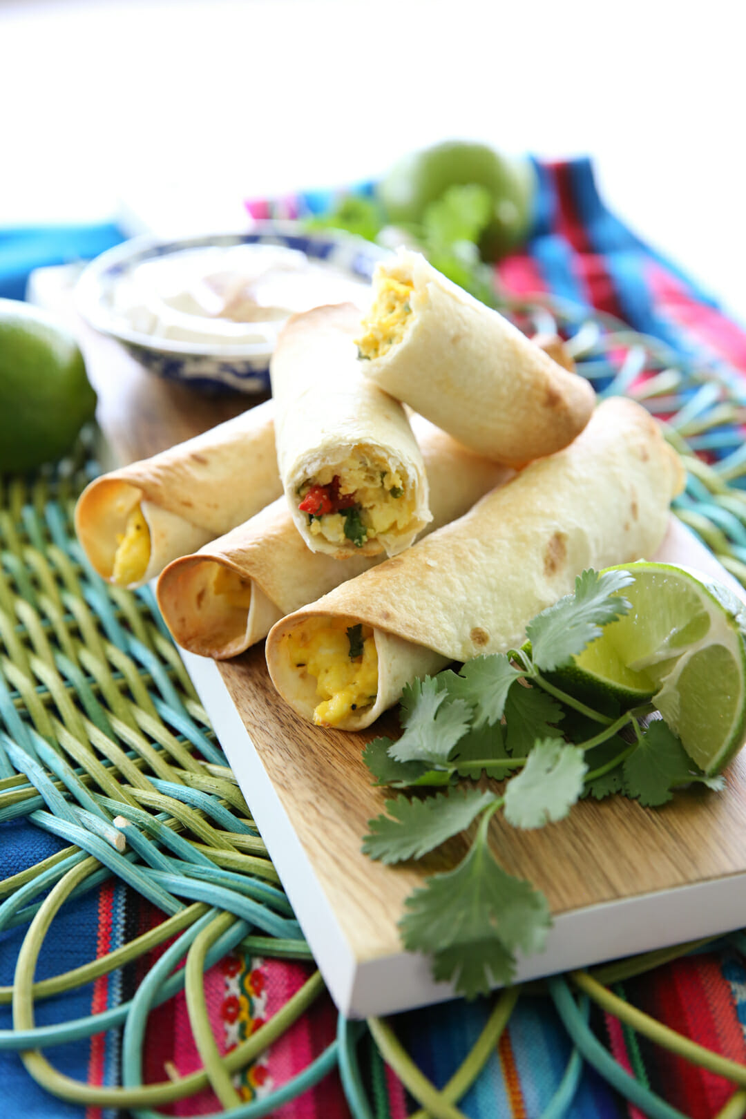 Baked Breakfast Taquitos with Chipotle-Lime Dip - OurBestBites.com