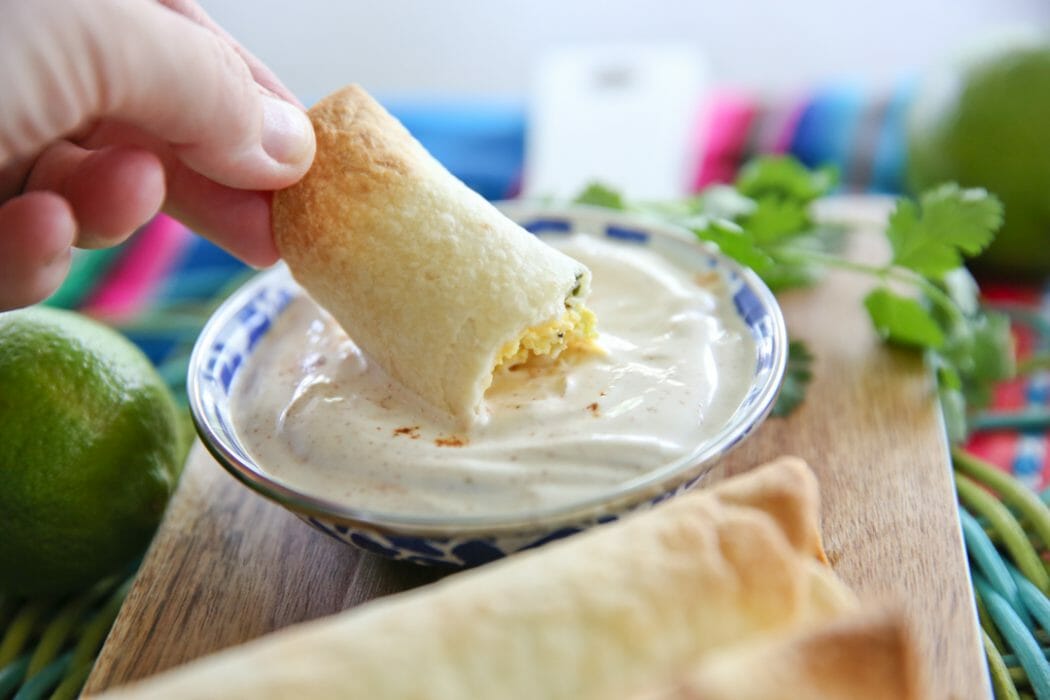 Baked Breakfast Taquitos with ChipotleLime Dip