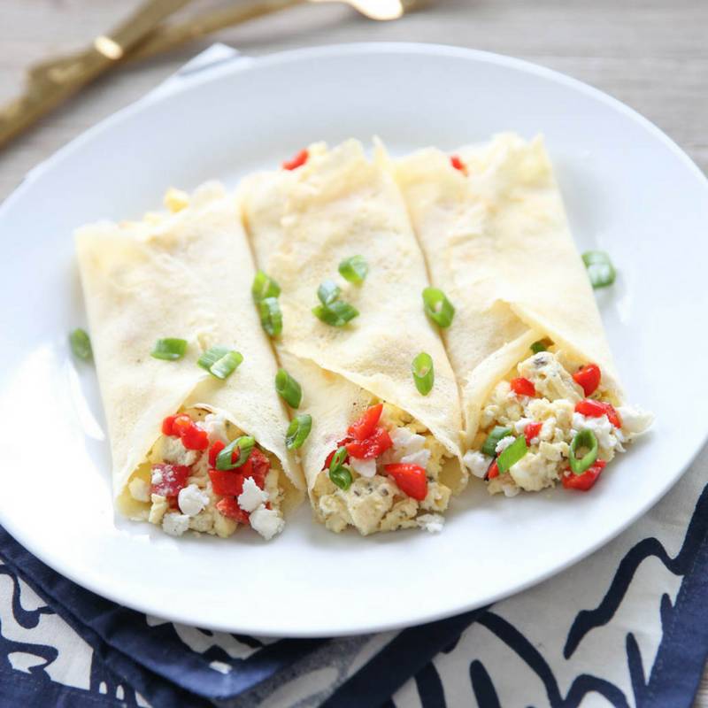 Mediterranean Feta Egg Wraps on a white plate.