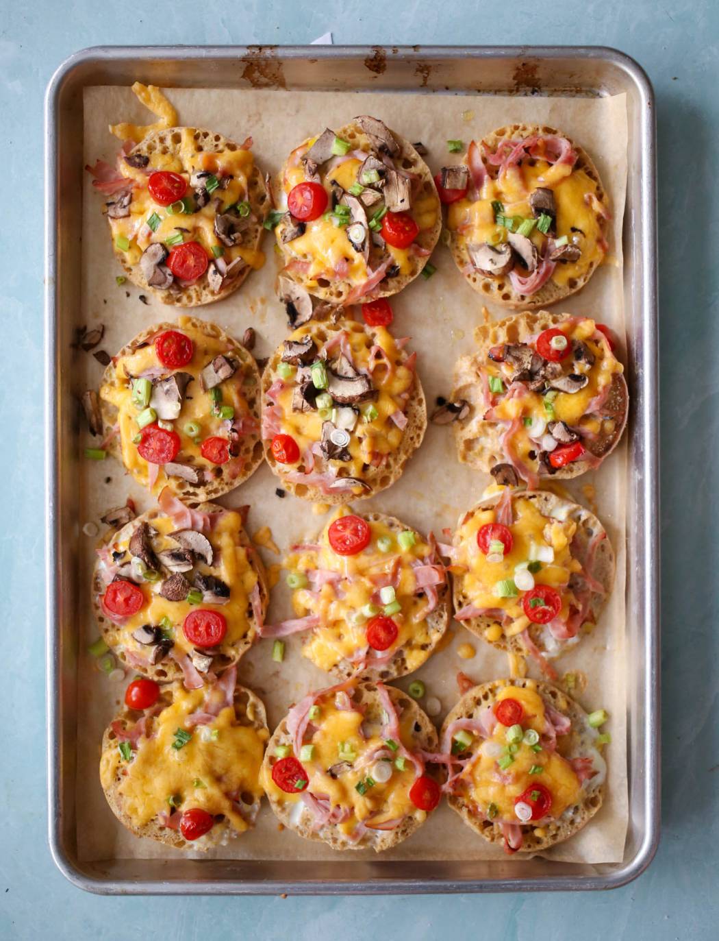 english muffin breakfast pizzas from our best bites