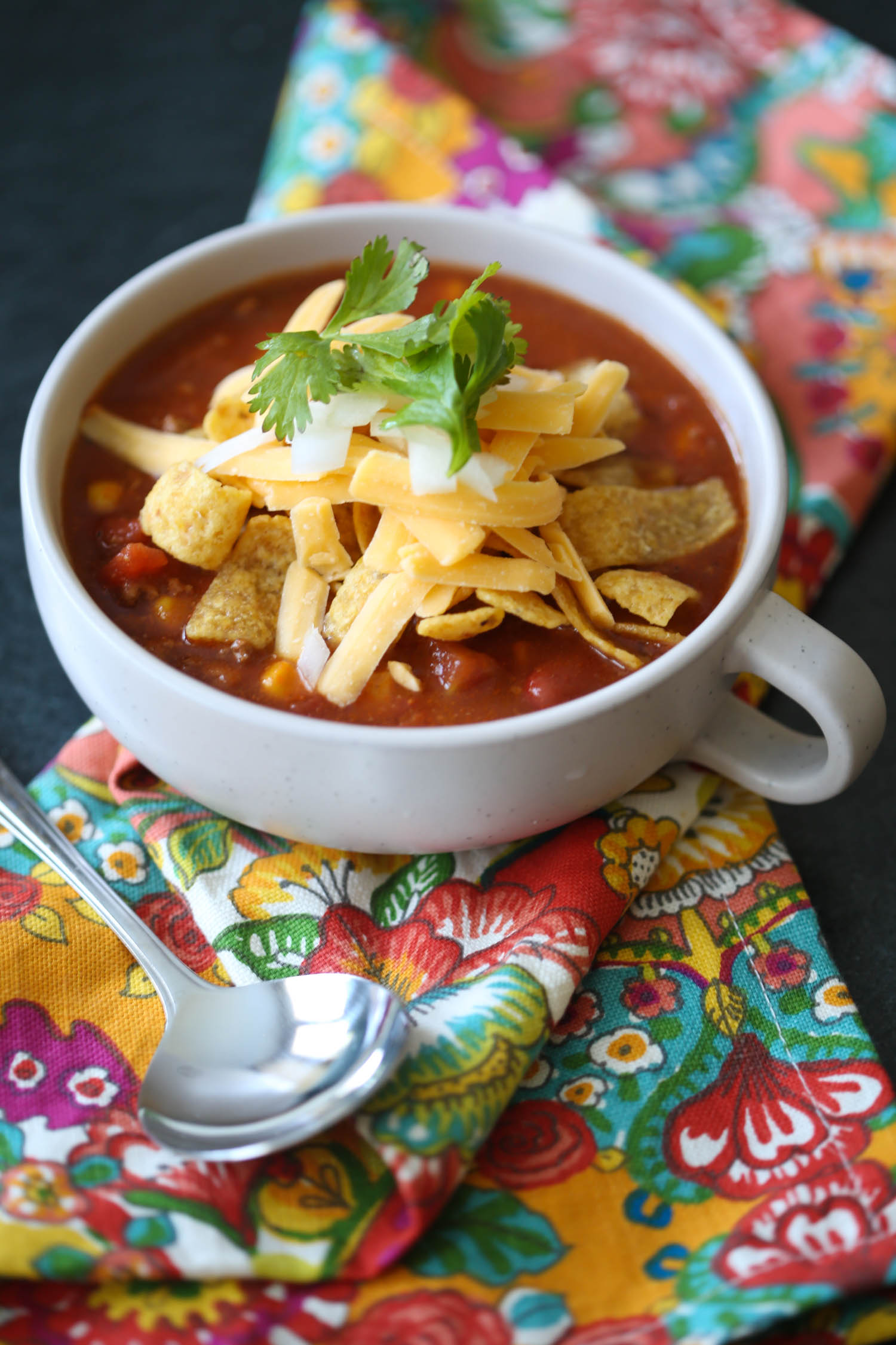 bowl of taco soup from our best bites