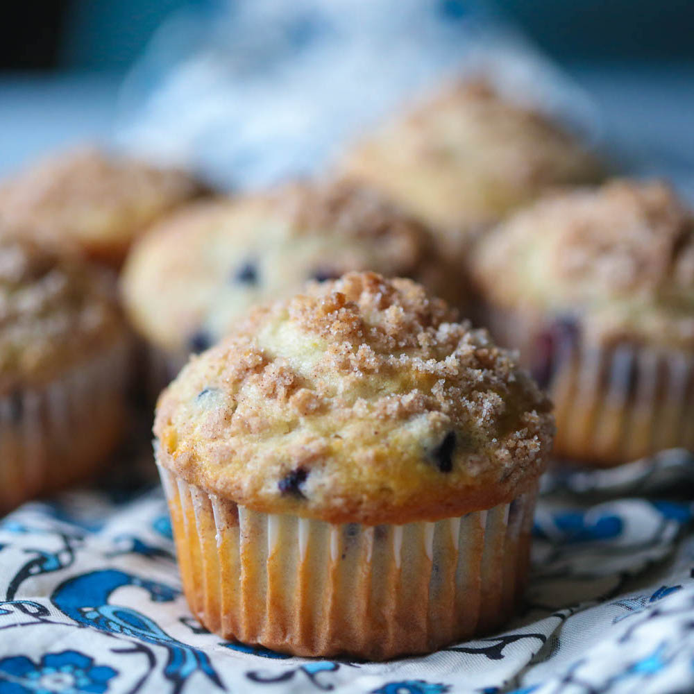 streusel topped blueberry muffins from our best bites