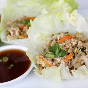 Asian Lettuce Wraps on plate with sauce