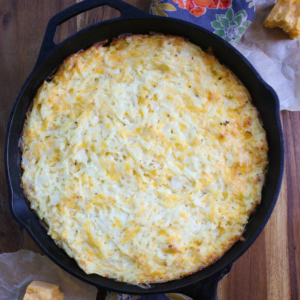 Funeral Potatoes in a skillet
