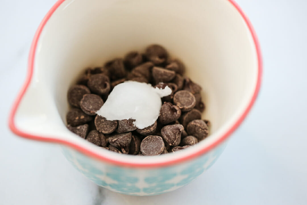 chocolate chips and coconut oil in a bowl