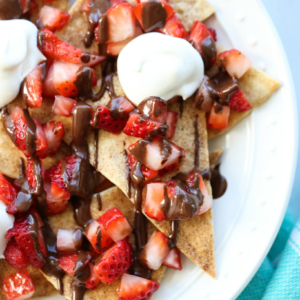 strawberry nachos on a plate