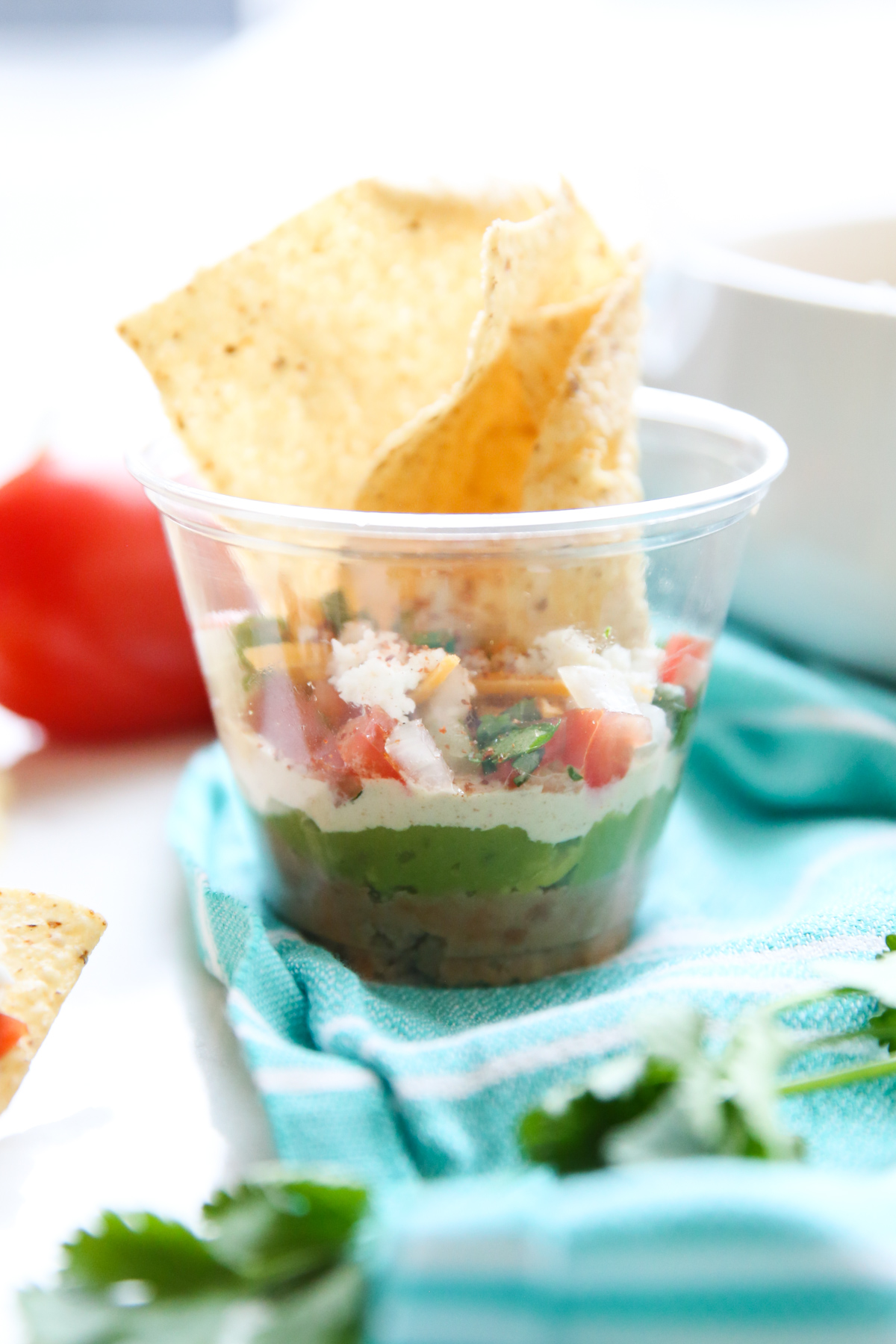 seven layer taco dip in individual cups