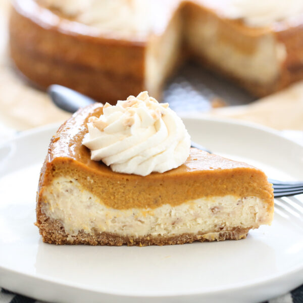 Pumpkin Cheesecake with Pecan-Gingersnap Crust - Our Best Bites