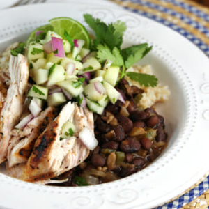 Beans and Rice with Apple Salsa in a bowl