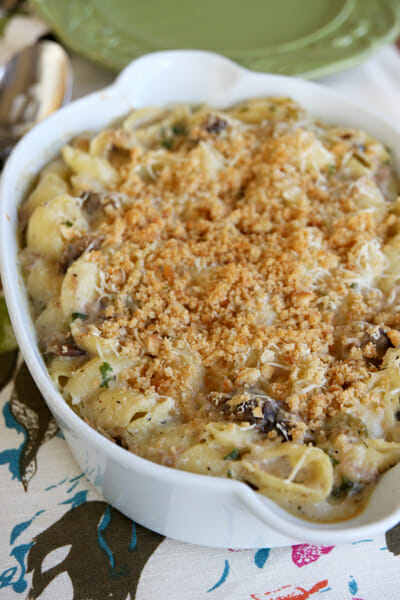 tuna noodle casserole with ritz cracker topping