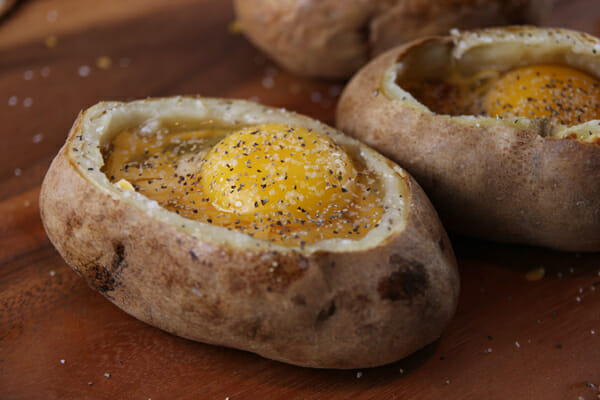 salt and pepper egg stuffed baked potato