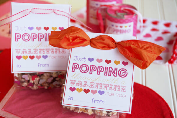 Printable popcorn valentine non candy valentines Classroom valentines DIY  print Pop corn bags wrap easy valentine's day gift for kids