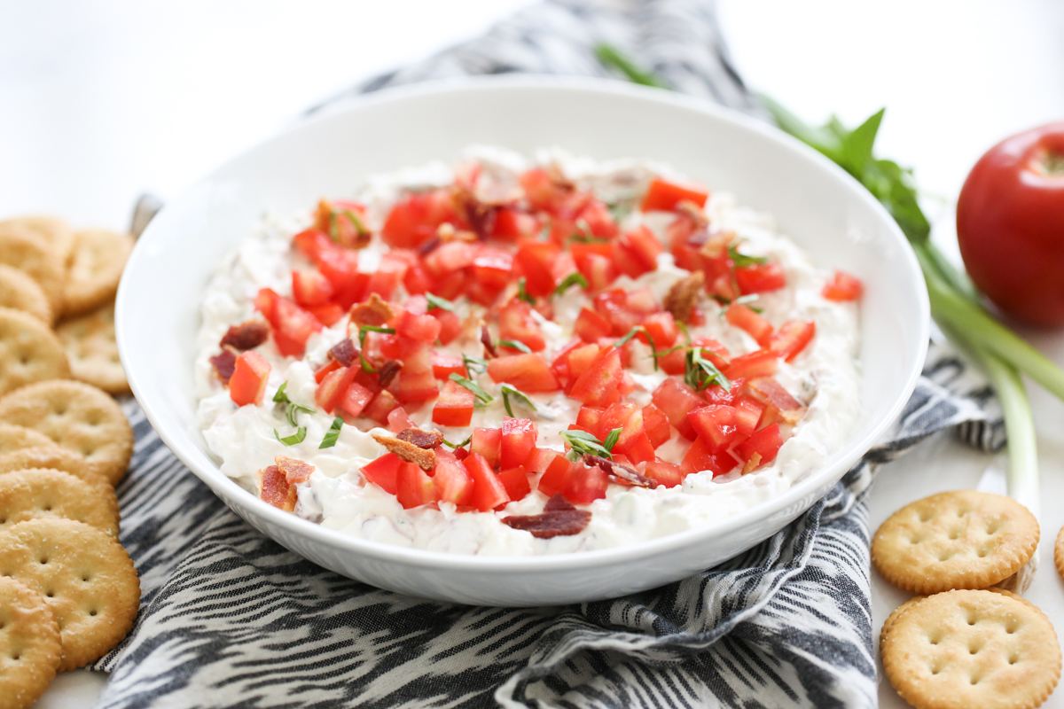 bacon basil dip in serving bowl