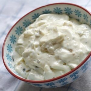 A small bowl of garlic caper aioli.
