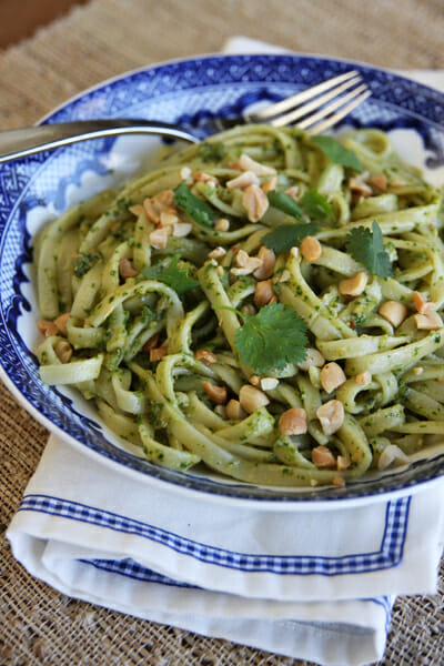 Pasta with Cilantro-Peanut Pesto - Our Best Bites