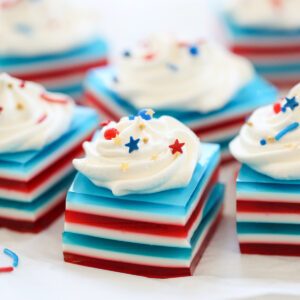 layered red white and blue jello
