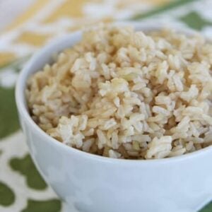 A bowl of oven-cooked brown rice.