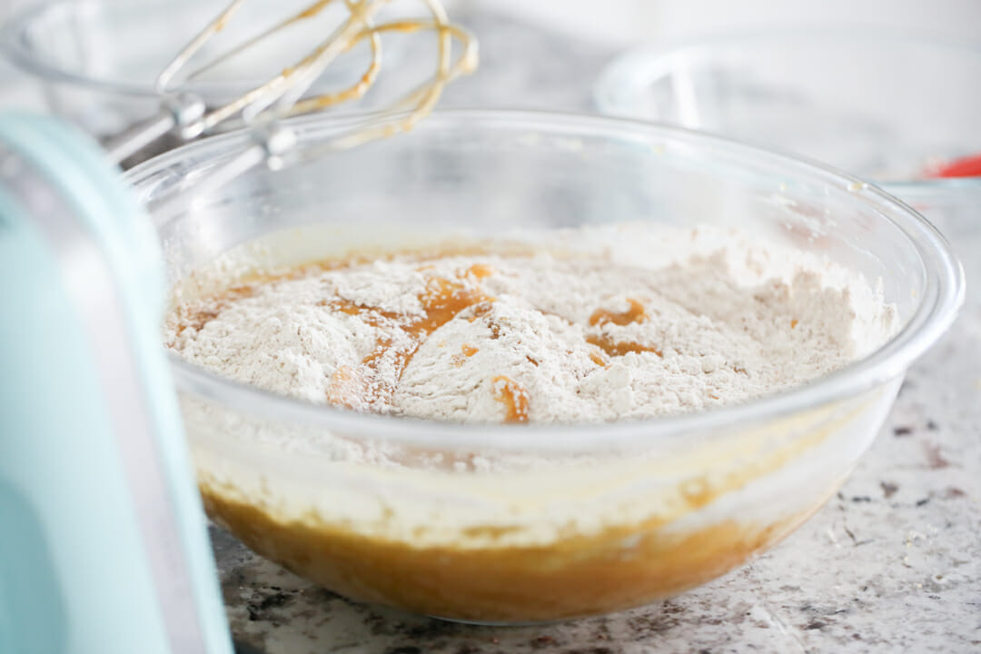 whole wheat flour in mixing bowl