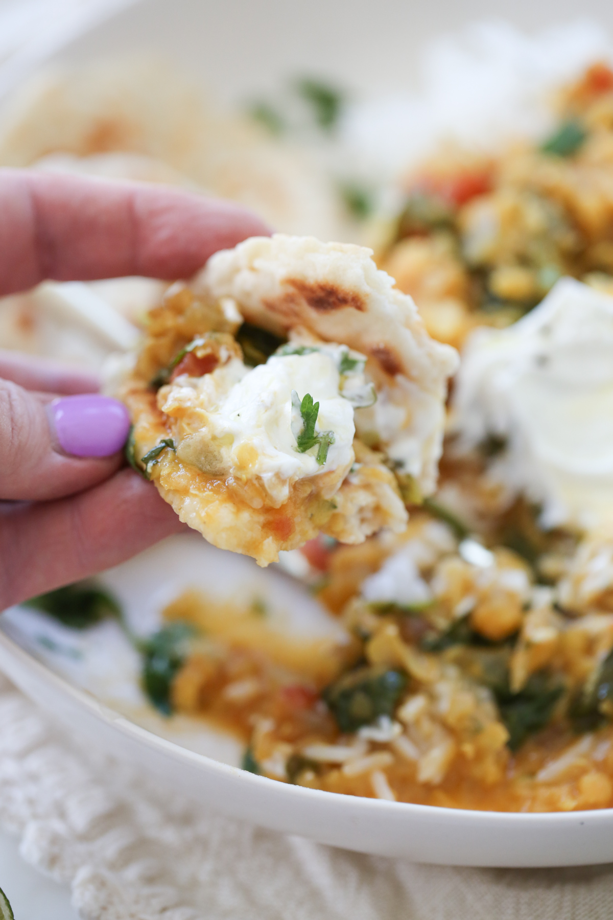 Indian spiced red lentils in flat bread