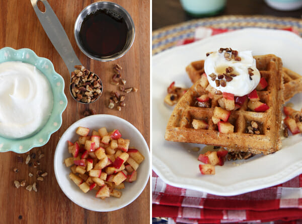 Whole Grain Waffles with Cinnamon Apples and Cream from Our Best Bites