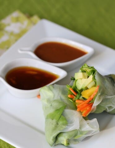 fresh spring rolls with 3 different sauces from Our Best Bites