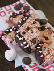 Heart-Shaped Strawberry Chocolate Rice Krispie Treats from Our Best Bites