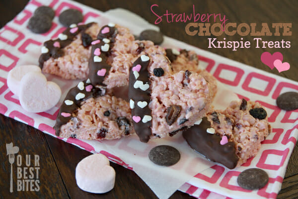 Yummy Strawberry Chocolate Rice Krispie Treats from Our Best Bites