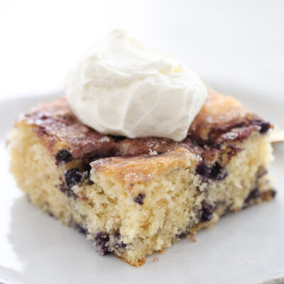 blueberry coffee cake with whipped cream