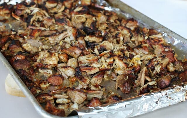 meat for carnitas in pan