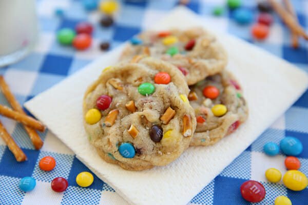 Salted PB Pretzel M&M Cookies from Our Best Bites
