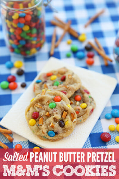 Sweet and Salty Peanut Butter Pretzel M&M Cookies from Our Best Bites