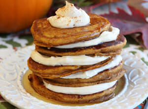 pumpkin roll pancakes from our best bites